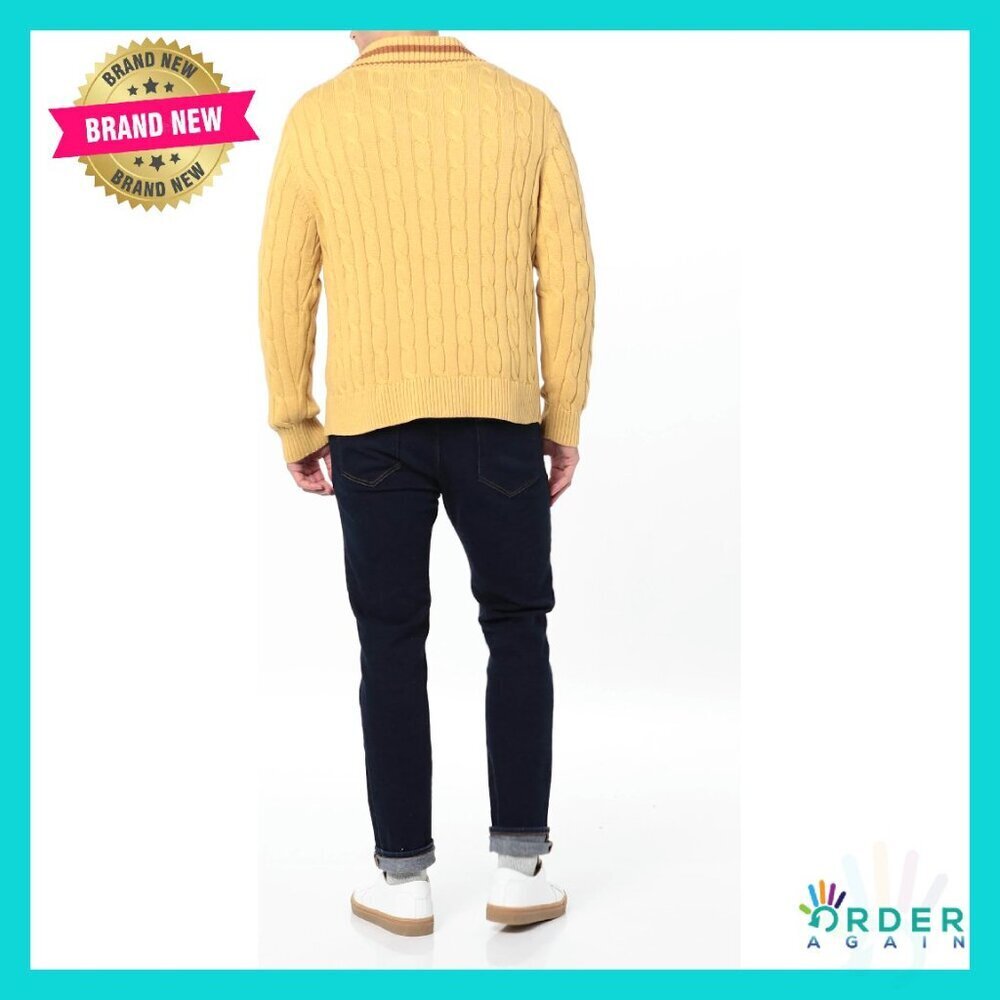 Men's Cable Knit V-Neck Sweater Classic Minimal Preppy Layering Essential - Picture 8 of 8